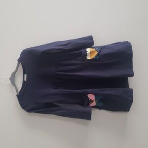 Hanna Andersson Navy Blue Cotton Long Sleeved Playground Dress Size 3T